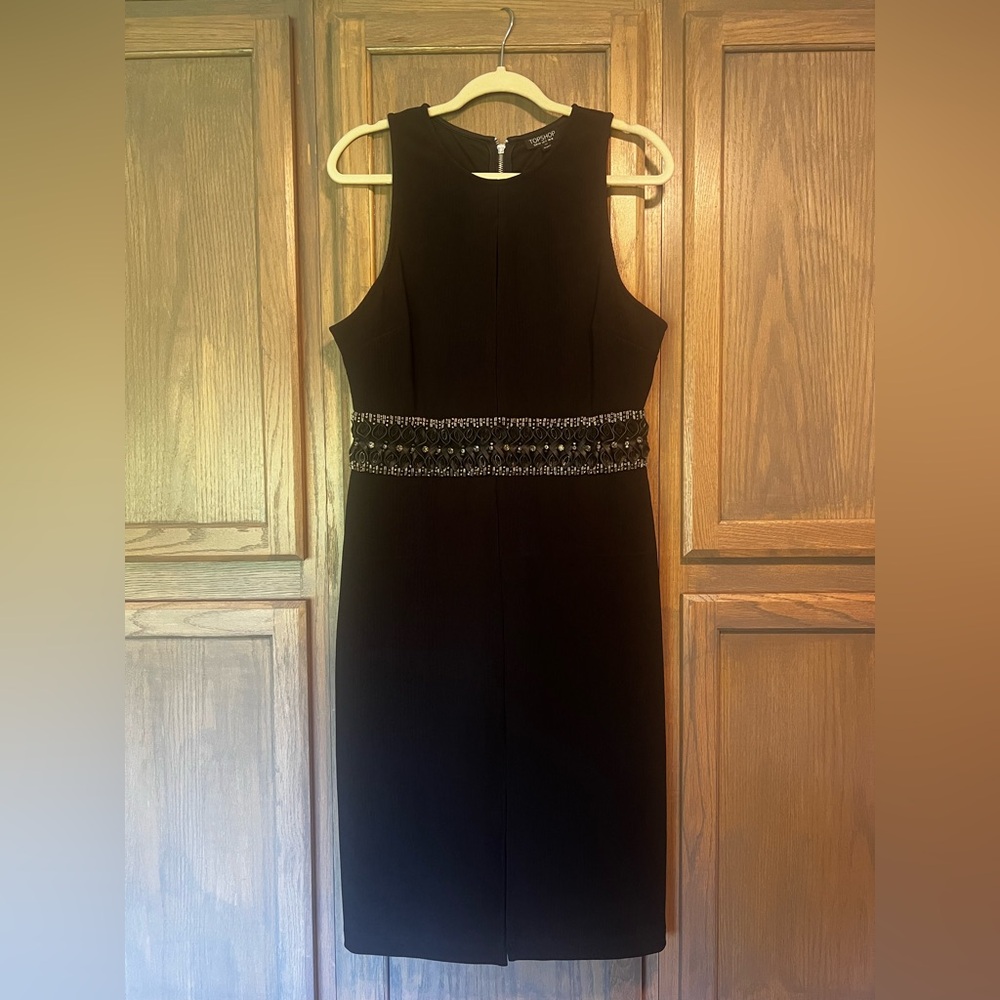 Topshop Black Midi Dress with Beaded Waist